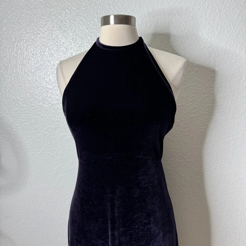 Vintage Basement USA Purple Velvet Whimsygoth Maxi Dress Open Back Womens Large